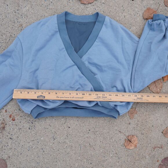 NWT NAP Loungewear Wrap Crop Top Baby Blue Tencel Blend Athleisure - Picture 10 of 12